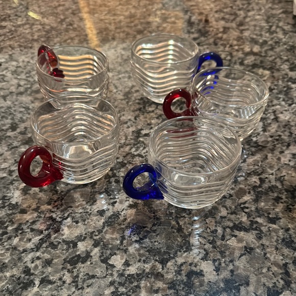 Set of 5 Duncan Miller Caribbean Punch Bowl Cups Blue Handle 1930s Art Deco Vtg - Picture 1 of 1